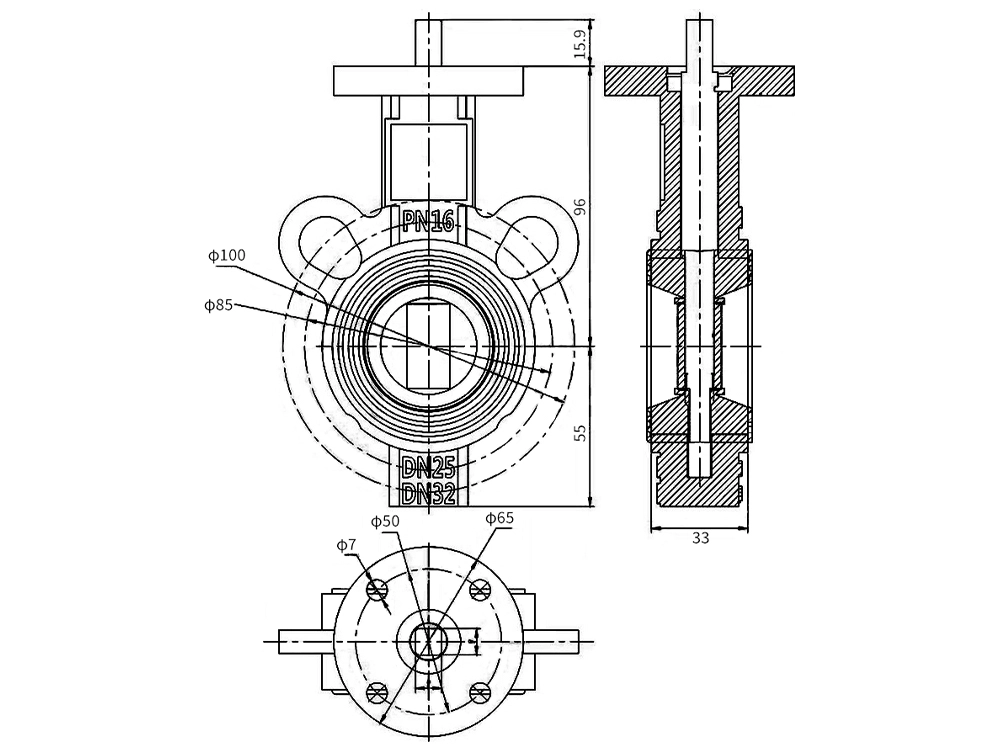 球墨铸铁小口径铝手柄对夹蝶阀 D71X-16Q（images 7）