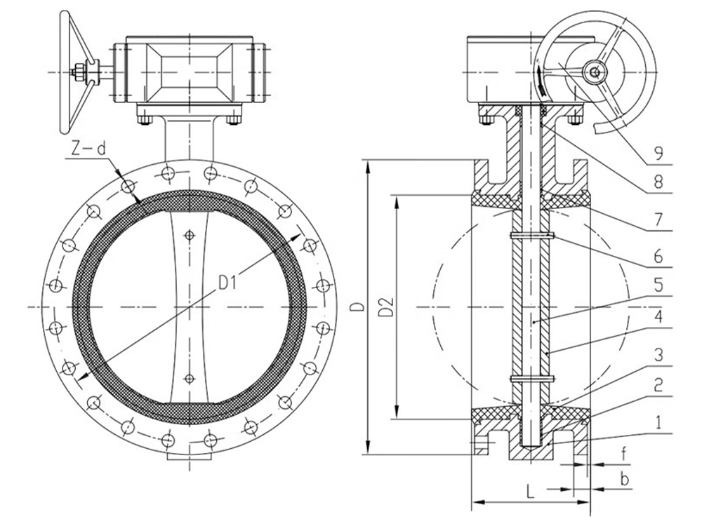 球墨铸铁涡轮四氟法兰蝶阀 D341F-16Q（images 2）
